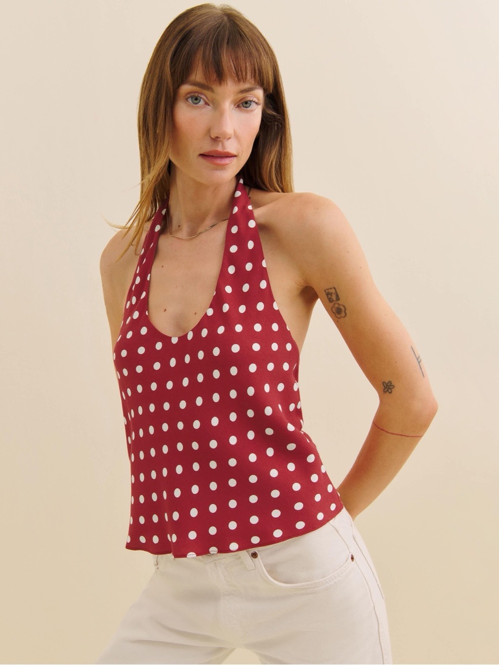 Reformation polka Dot Halter Cami Top - Red